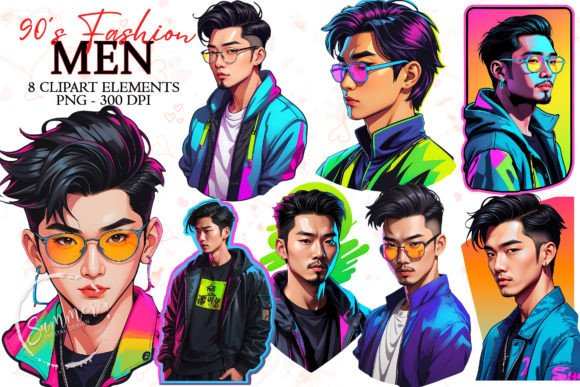 Download Men Neon 90s Fashion Stickers Clipart - Fashion stickers Collection
